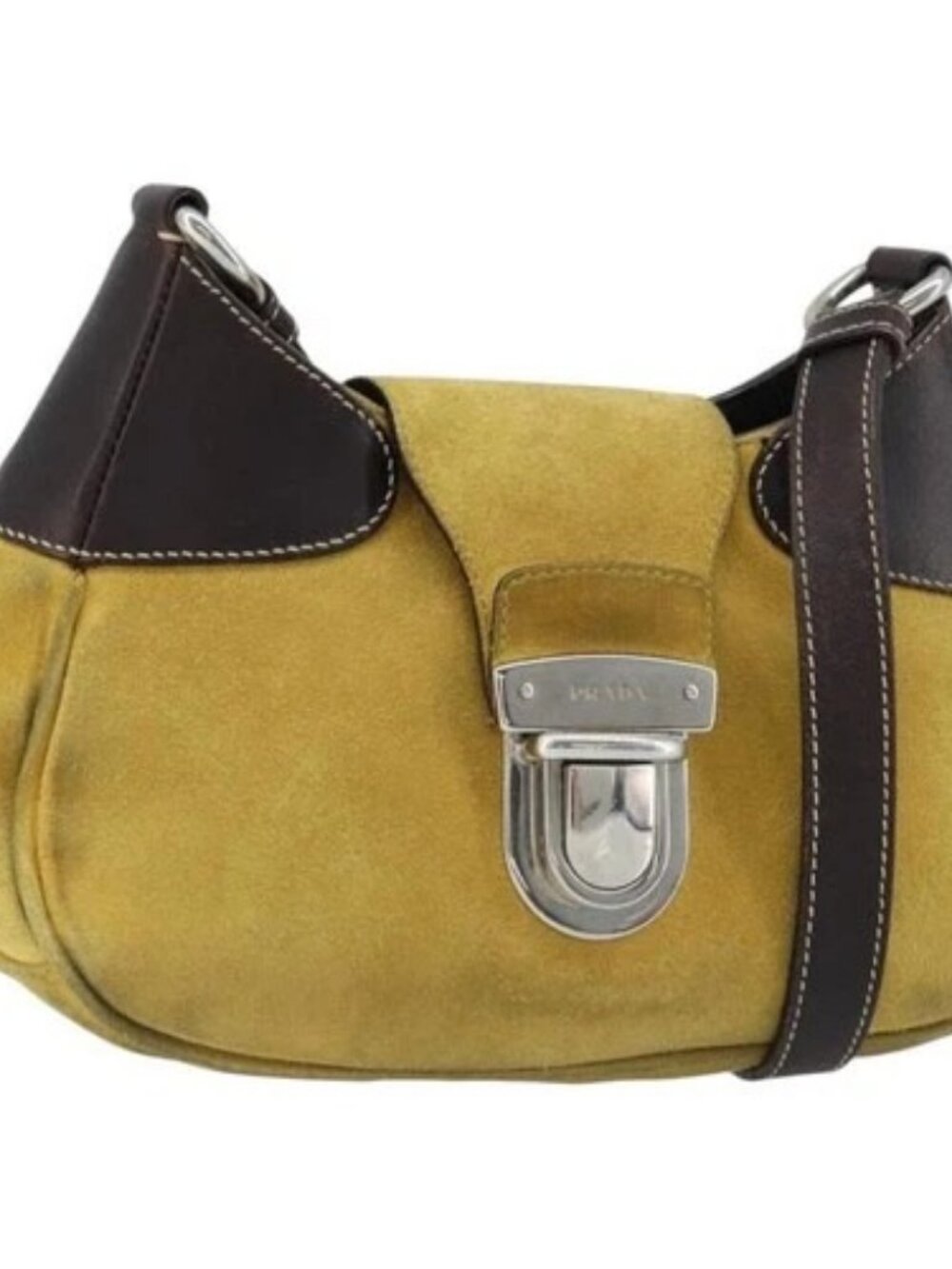PRADA Shoulder Bag Suede Yellow Silver Auth ARZ148 - Picture 1 of 16